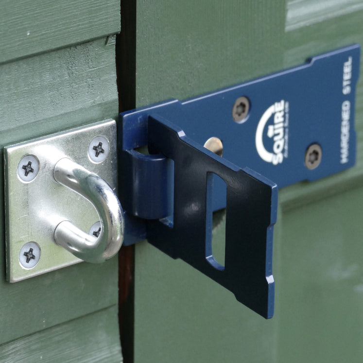 Weld-on hasp fitted to a steel container door