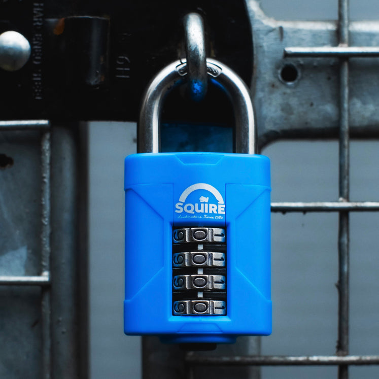 Marine grade padlock on a boat or harbour store